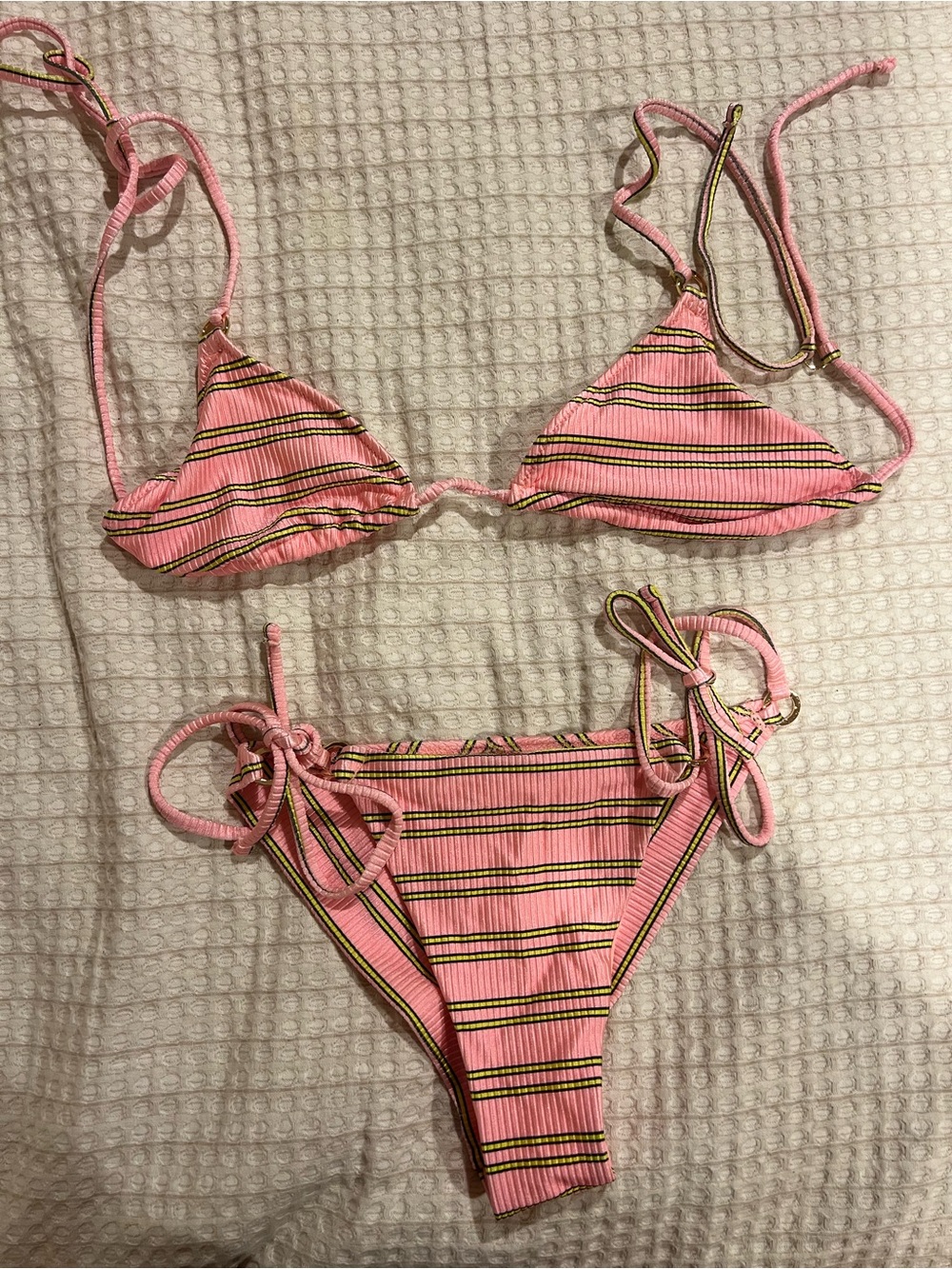 aerie Pink Striped Tie-Side Ribbed Bikini